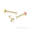 PRONG-SET THREADLESS PUSH-IN 316L SURGICAL STEEL LABRET WITH SOFT ENAMEL BACK FOR COMFORT